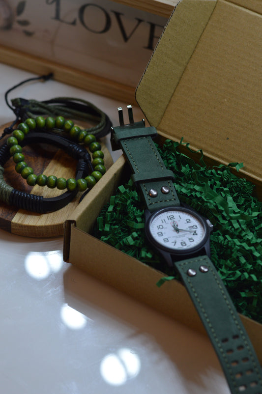 Men Watch 4pcs/Set Men's Green