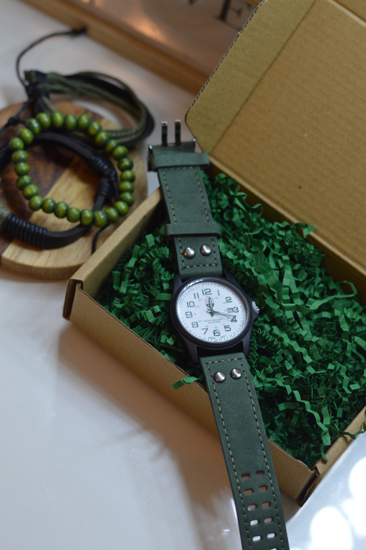 Men Watch 4pcs/Set Men's Green